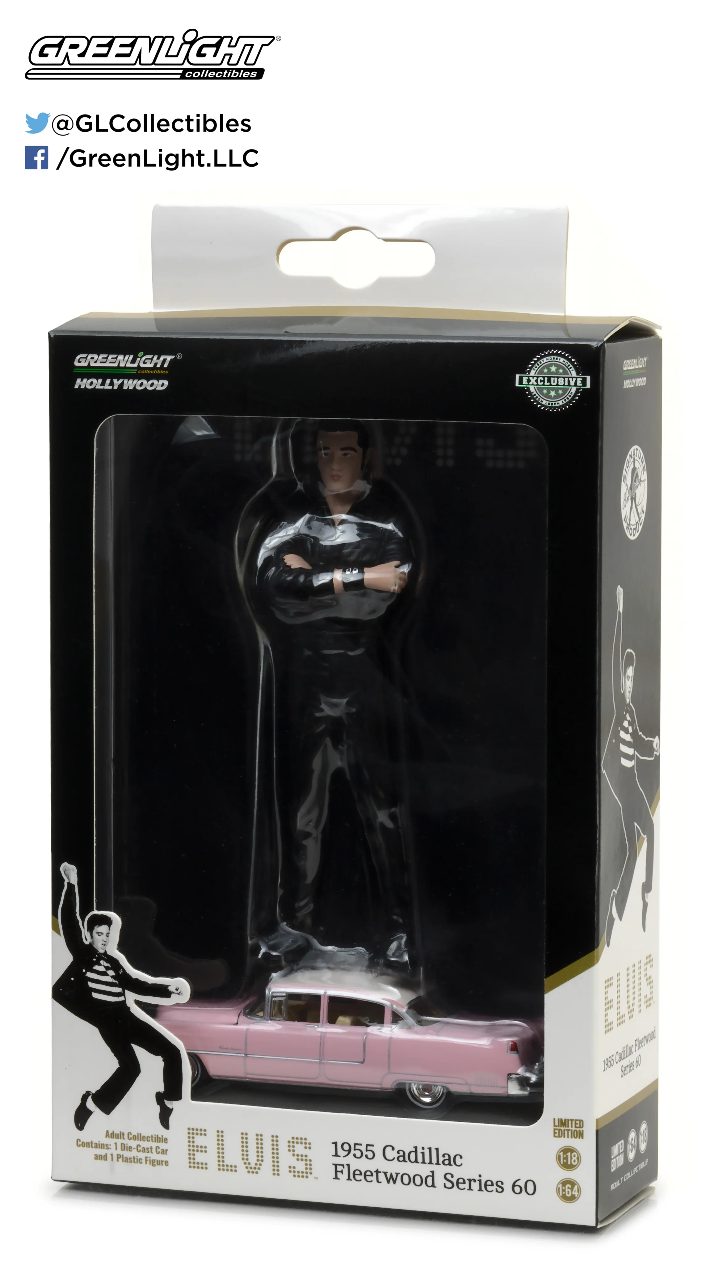 PRE-ORDER - 12 PACK Elvis Presley 1955 Cadillac Fleetwood Series 60 - Pink w/ 1:18 Elvis figure Diecast 1:64 Scale Model - Greenlight 29898 - Image 2