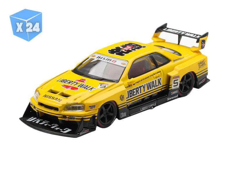PRE-ORDER - 24 PACK Nissan Skyline LB-ER34 Super Silhouette Sport Yellow (Mini GT) Diecast 1:64 Scale Model - TSM MGT01182