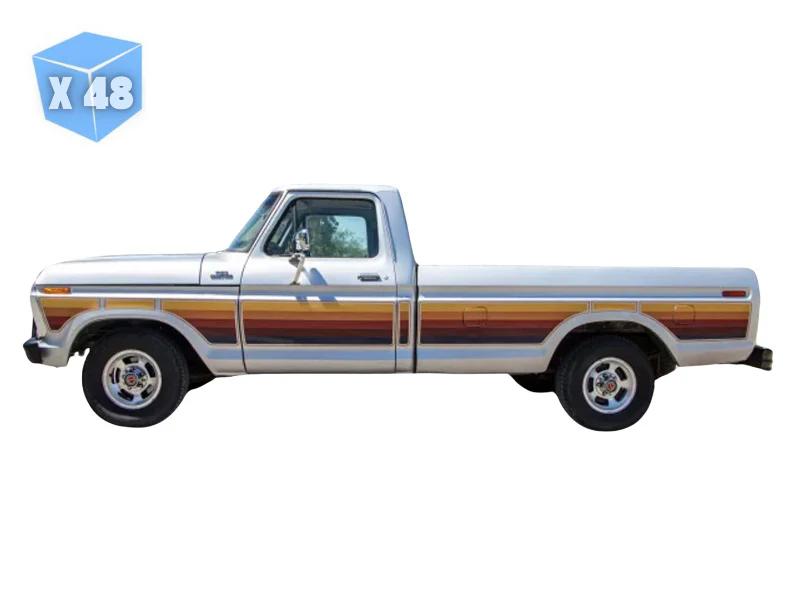 PRE-ORDER - 48 PACK 1977 Ford F-150 – Free Wheeling Stripes Edition – Silver Metallic Diecast 1:64 Scale Model - Greenlight 30572