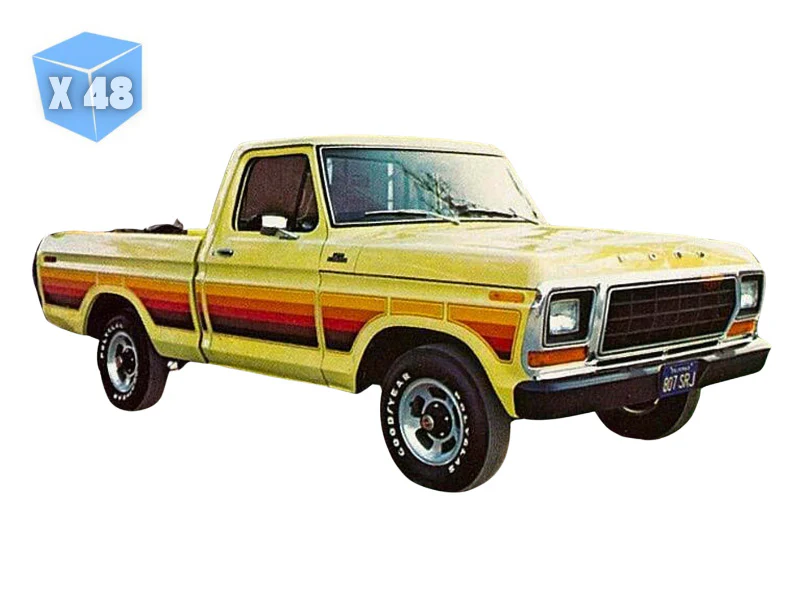 PRE-ORDER - 48 PACK 1978 Ford F-150 – Free Wheeling Stripes Edition – Yellow (Short Bed) Diecast 1:64 Scale Model - Greenlight 30573