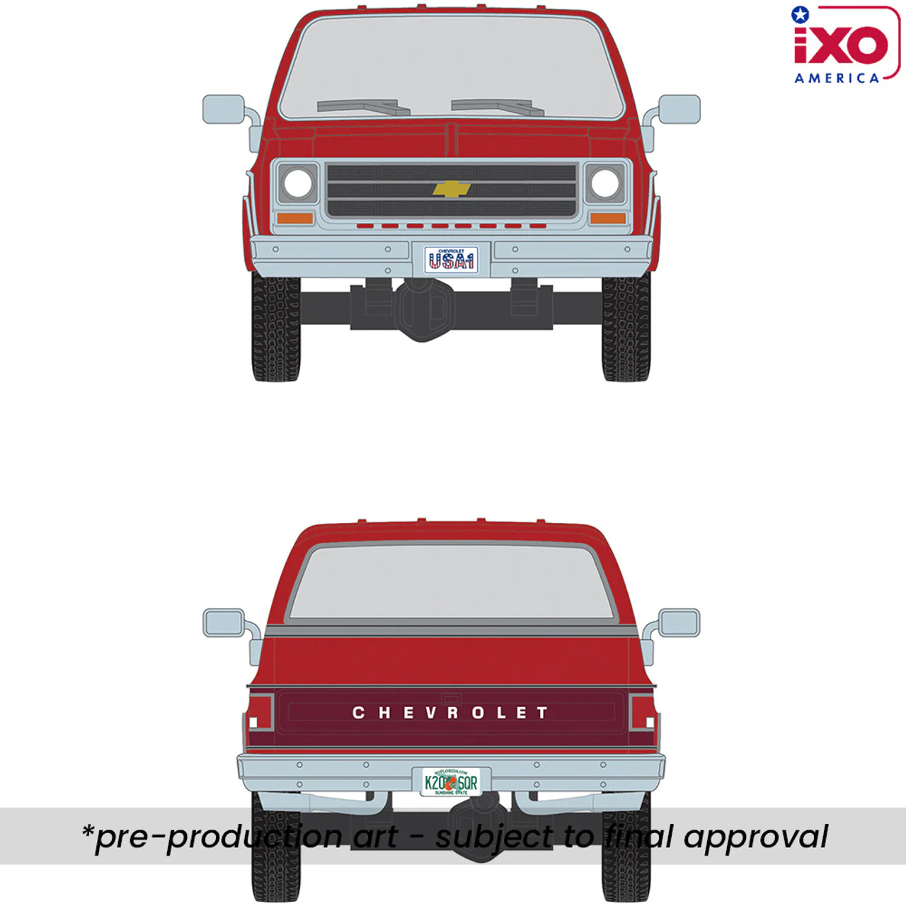 PRE-ORDER 1979 Chevrolet Scottsdale K20 - Carmine Red & Dark Carmine Red Diecast 1:64 Scale Model - IXO America IA64013 - Image 2