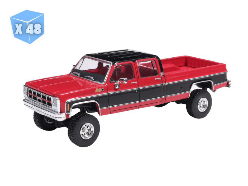 PRE-ORDER - 48 PACK 1980 GMC Sierra Classic K3500 Wideside Crew Cab Lifted Two-Tone Cardinal Red & Black Diecast 1:64 Scale Model - Karson Diecast IAPR1023