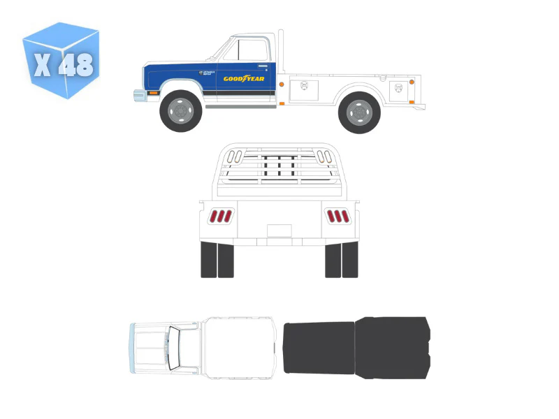PRE-ORDER - 48 PACK 1981 Dodge Ram W350 Power Ram Dually Flatbed - Goodyear (Dually Drivers Series 17) Diecast 1:64 Scale Model - Greenlight 46170B - Image 8