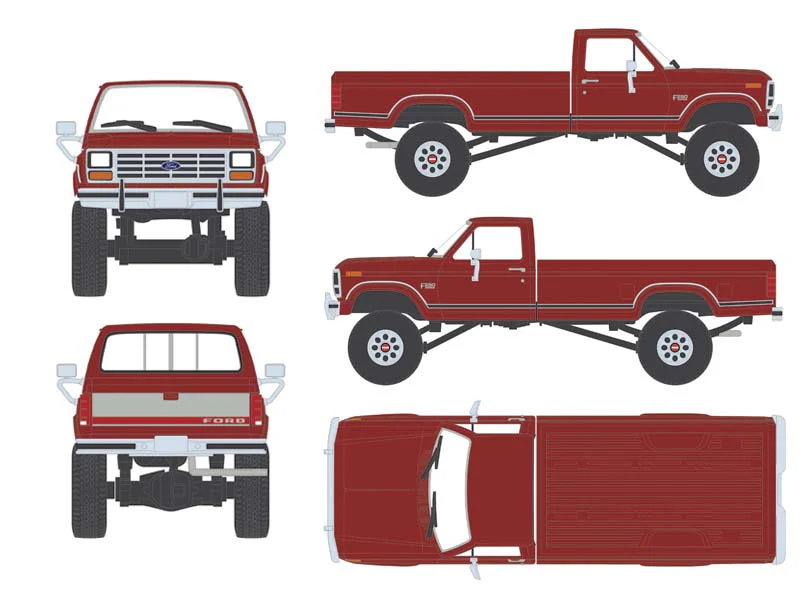 PRE-ORDER - 48 PACK 1985 Ford F-250 XLT 4x4 Long Bed Dark Canyon Red Diecast 1:64 Scale Model - Karson Diecast Co. IAPR1031 - Image 2