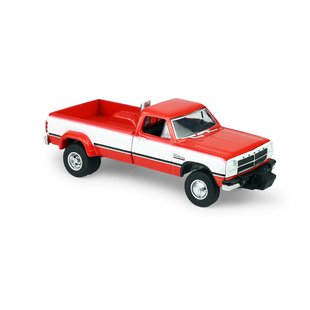 PRE-ORDER - 48 PACK 1993 Dodge Ram D350 Dually - Red and White w/ Exhaust + Bumper Weights (Dually Drivers Series 17) Diecast 1:64 Scale Model - Greenlight 46170C - Image 2