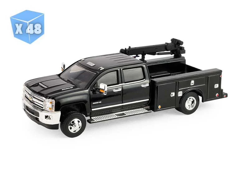 PRE-ORDER - 48 PACK 2016 Chevrolet Silverado 3500 Dually Crane Truck - Black (Dually Drivers Series 17) Diecast 1:64 Scale Model - Greenlight 46170D