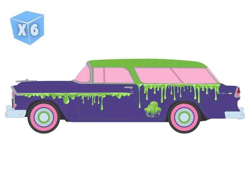 PRE-ORDER - 6 PACK 1955 Chevrolet Nomad - Leaky Lindsay (Garbage Pail Kids Series 9 - 40th Anniversary) Diecast 1:64 Scale Model - Greenlight 54130C - Image 9