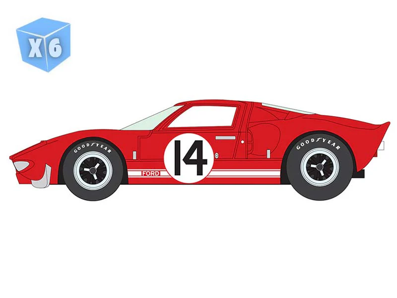 PRE-ORDER - 6 PACK 1965 Ford GT40 #14 - Red w/ White Stripes Diecast 1:64 Scale Model - Auto World AWSP208A