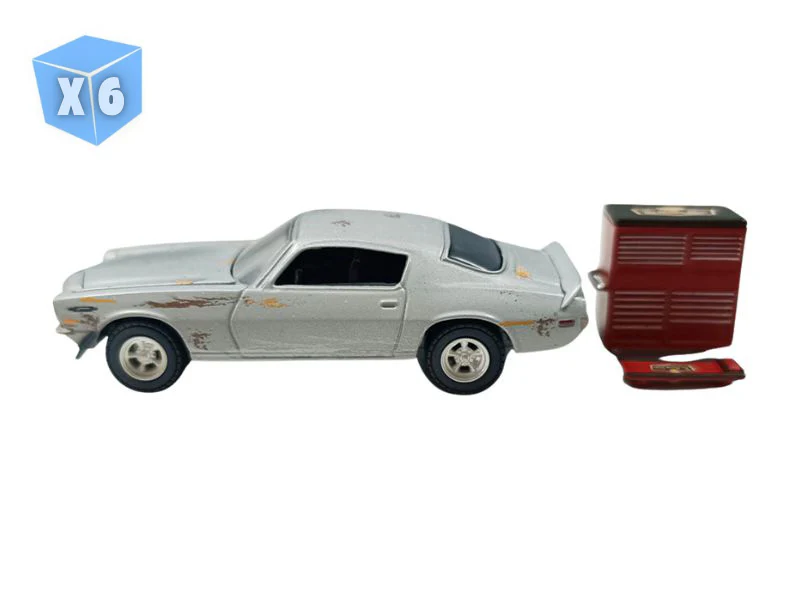 PRE-ORDER - 6 PACK 1970 Chevrolet Camaro – Cortez Silver Unrestored w/ Tool Cart and Creeper (The Hobby Shop Series 17) Diecast 1:64 Scale Model - Greenlight 97170C