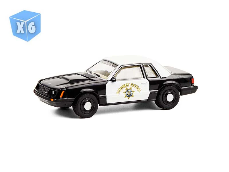 PRE-ORDER - 6 PACK 1982 Ford Mustang SSP Black and White CHP - California Highway Patrol (Hot Pursuit Series 36) Diecast 1:64 Scale Model - Greenlight 42930C