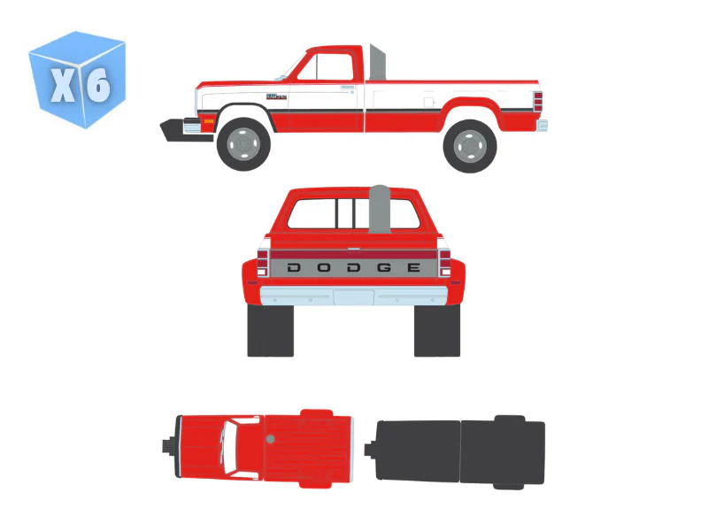 PRE-ORDER - 6 PACK 1993 Dodge Ram D350 Dually - Red and White w/ Exhaust + Bumper Weights (Dually Drivers Series 17) Diecast 1:64 Scale Model - Greenlight 46170C - Image 8