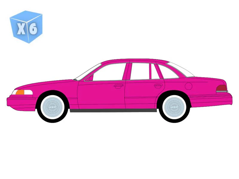 PRE-ORDER - 6 PACK 1996 Ford Crown Victoria - Bubblegum Pink (Lowriders Series 8) Diecast 1:64 Scale Model - Greenlight 63090F