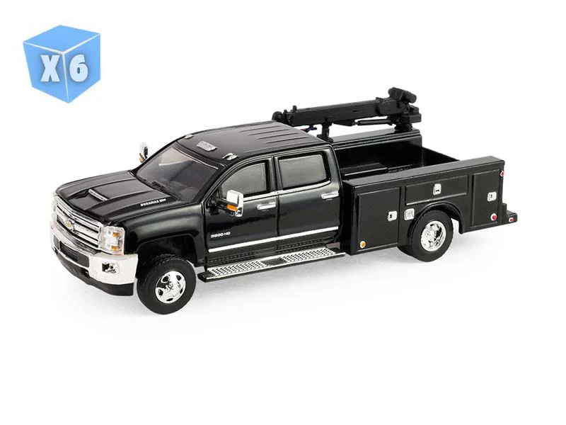 PRE-ORDER - 6 PACK 2016 Chevrolet Silverado 3500 Dually Crane Truck - Black (Dually Drivers Series 17) Diecast 1:64 Scale Model - Greenlight 46170D