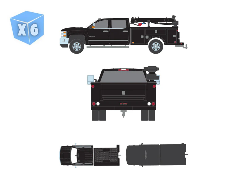 PRE-ORDER - 6 PACK 2016 Chevrolet Silverado 3500 Dually Crane Truck - Black (Dually Drivers Series 17) Diecast 1:64 Scale Model - Greenlight 46170D - Image 8