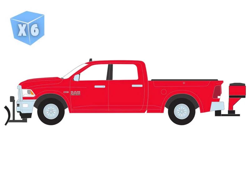 PRE-ORDER - 6 PACK 2016 Ram 2500 w/ Salt Spreader and Snow Plow - Agriculture Red (Blue Collar Series 15) Diecast 1:64 Scale Model - Greenlight 35320C