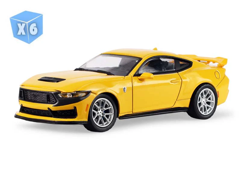 PRE-ORDER - 6 PACK 2024 Ford Mustang Dark Horse - Yellow Splash Metallic (Auto Mall Series 8) Diecast 1:64 Scale Model - Greenlight 68080E