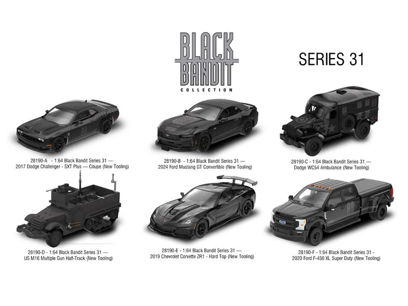 PRE-ORDER (Black Bandit Series 31) SET OF 6 Diecast 1:64 Scale Models - Greenlight 28190