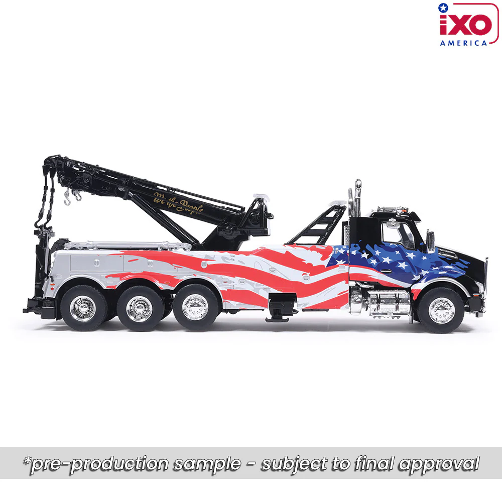 PRE-ORDER Kenworth T880 Wrecker - Black w/ American Flag Diecast 1:43 Scale Model - IXO U43TTR003 - Image 3