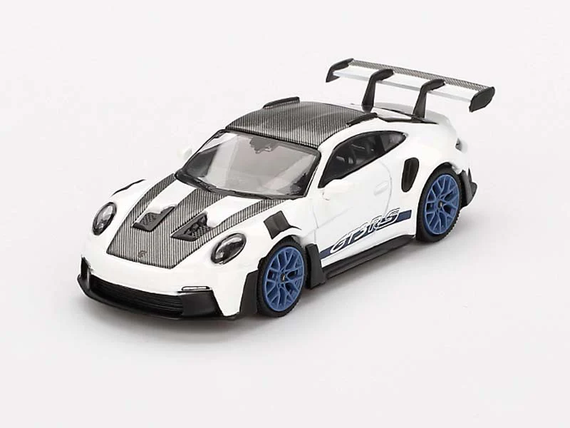 PRE-ORDER Porsche 911 (992) GT3 RS Weissach Package – White w/ Indigo Blue (Mini GT) Diecast 1:64 Scale Model - TSM MGT00853