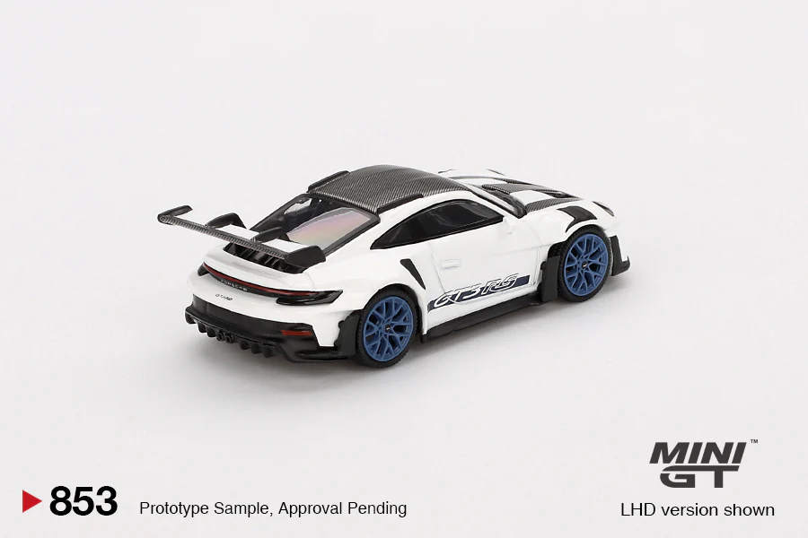 PRE-ORDER Porsche 911 (992) GT3 RS Weissach Package – White w/ Indigo Blue (Mini GT) Diecast 1:64 Scale Model - TSM MGT00853 - Image 2