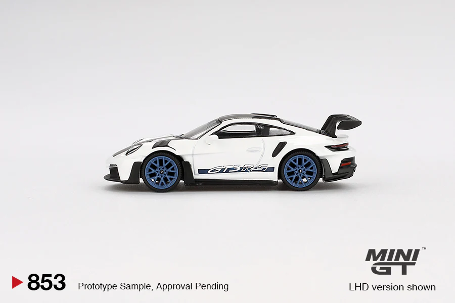 PRE-ORDER Porsche 911 (992) GT3 RS Weissach Package – White w/ Indigo Blue (Mini GT) Diecast 1:64 Scale Model - TSM MGT00853 - Image 3