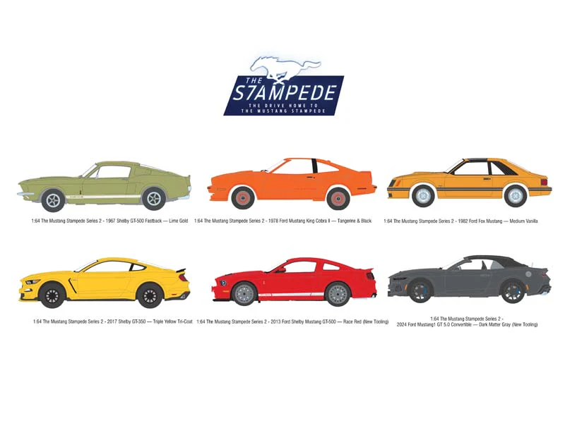 PRE-ORDER (The Mustang Stampede Series 2) SET OF 6 Diecast 1:64 Scale Models - Greenlight 125402