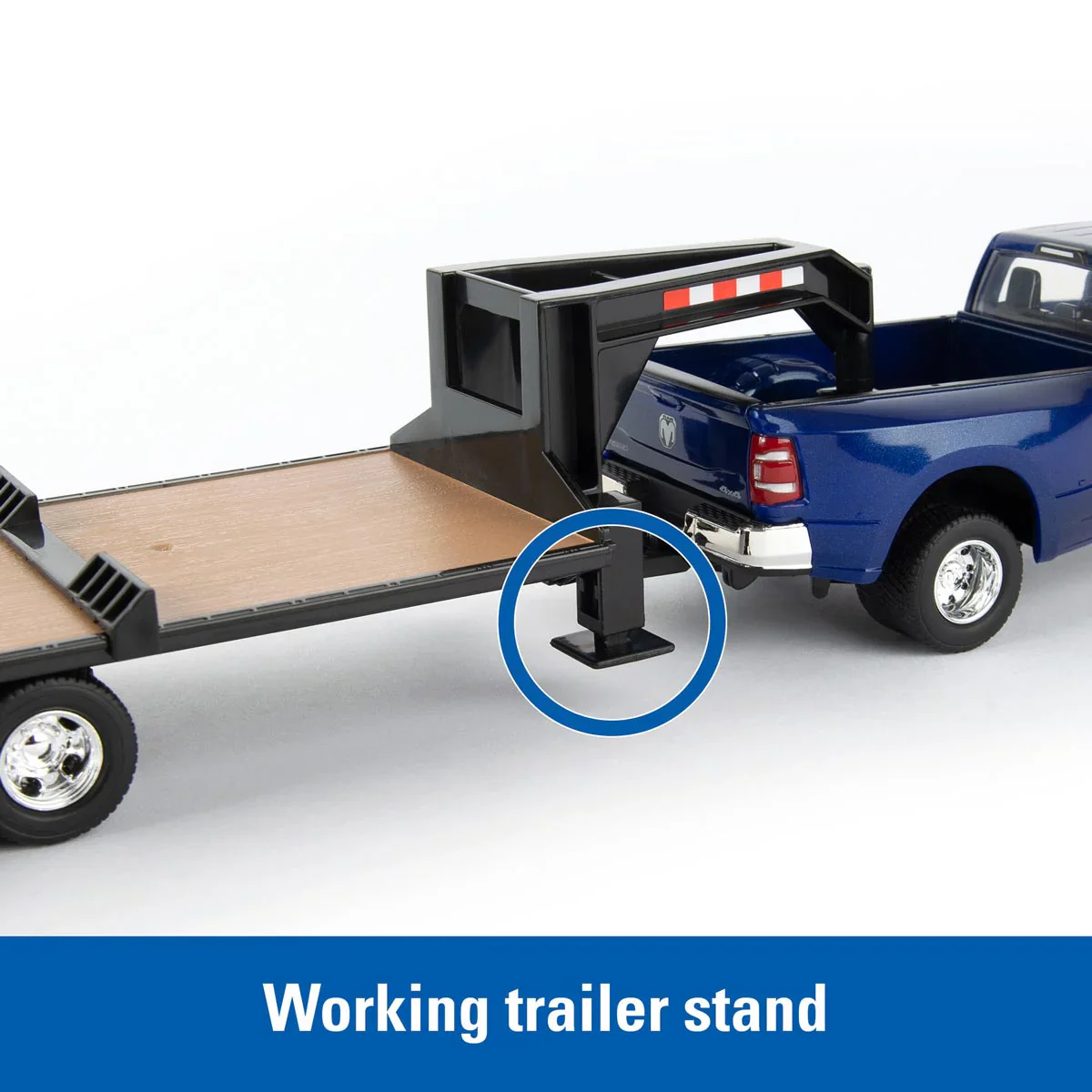 RAM 3500 Dually Quad Cab Pickup Truck w/ Lowboy Trailer & New Holland L230 Skid Steer 1:32 Scale Model - ERTL 47269 - Image 4