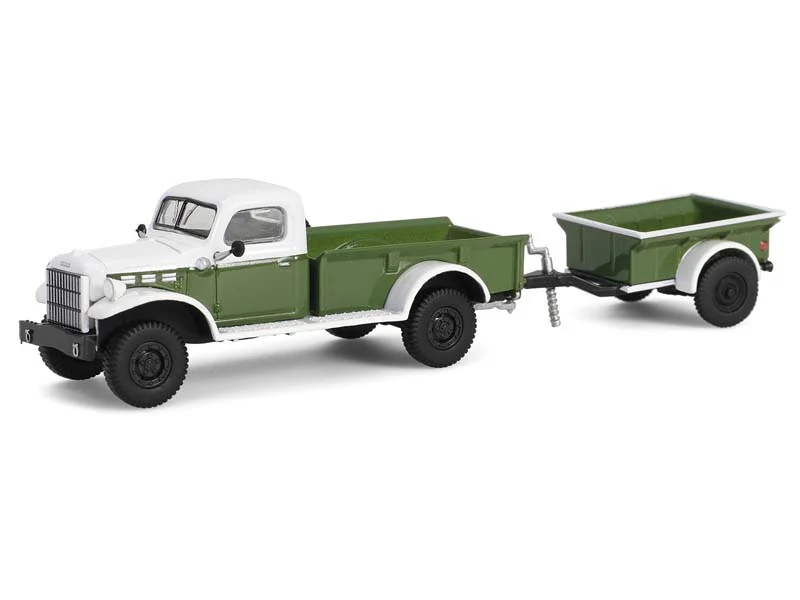 RAW CHASE 1950 Dodge Power Wagon - Green & White w/ ¼ Ton Cargo Trailer (Hitch & Tow Series 32) Diecast 1:64 Scale Model - Greenlight 32320A - Image 2
