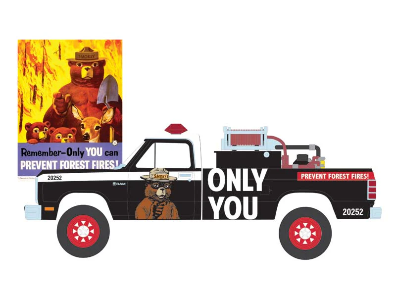 RAW CHASE 1987 Dodge Ram D250 w/ Fire Equipment, Hose & Tank (Smokey Bear Series 4) Diecast 1:64 Scale Model - Greenlight 38070E - Image 10