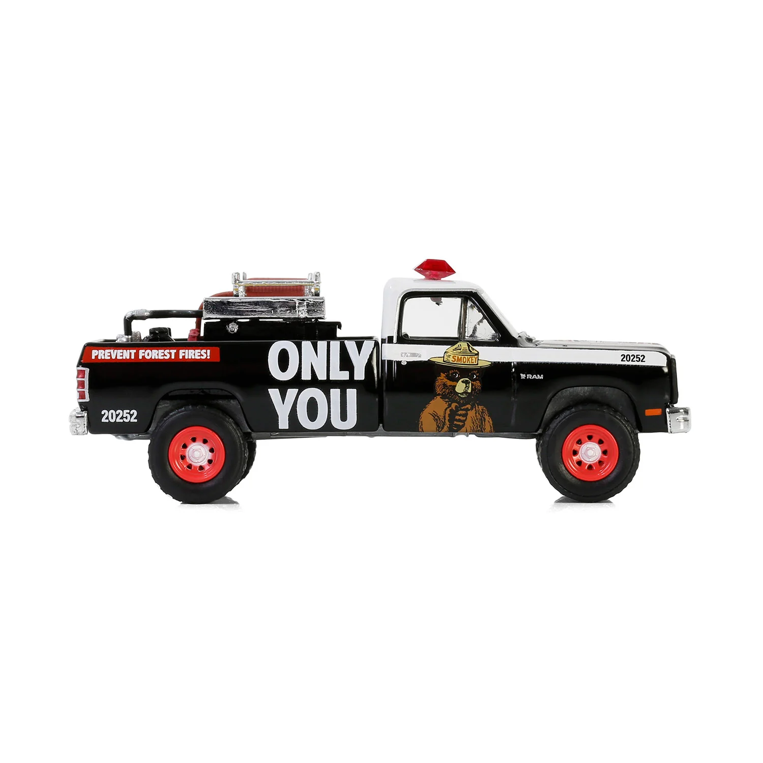 RAW CHASE 1987 Dodge Ram D250 w/ Fire Equipment, Hose & Tank (Smokey Bear Series 4) Diecast 1:64 Scale Model - Greenlight 38070E - Image 6
