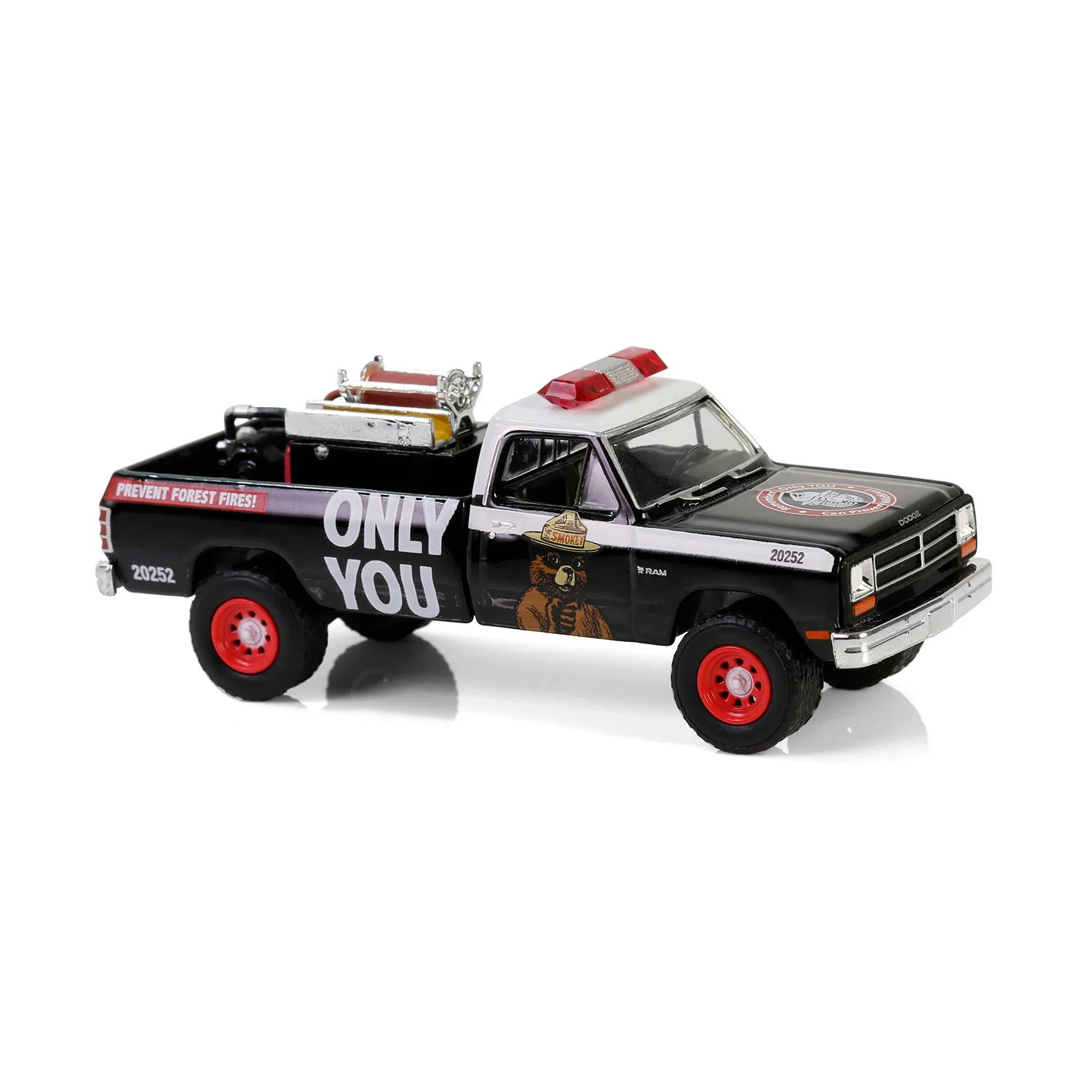 RAW CHASE 1987 Dodge Ram D250 w/ Fire Equipment, Hose & Tank (Smokey Bear Series 4) Diecast 1:64 Scale Model - Greenlight 38070E - Image 7