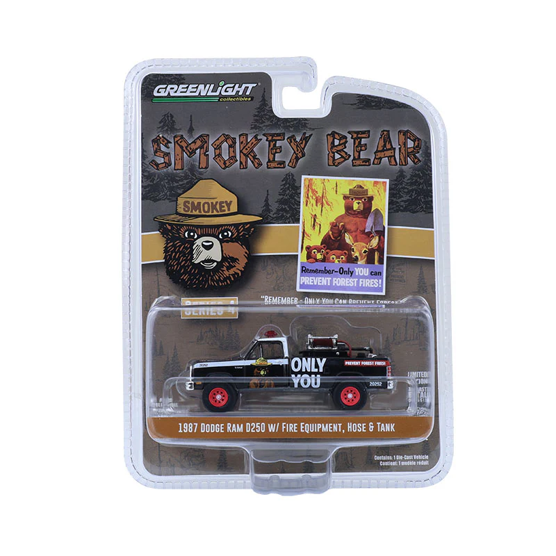 RAW CHASE 1987 Dodge Ram D250 w/ Fire Equipment, Hose & Tank (Smokey Bear Series 4) Diecast 1:64 Scale Model - Greenlight 38070E - Image 8