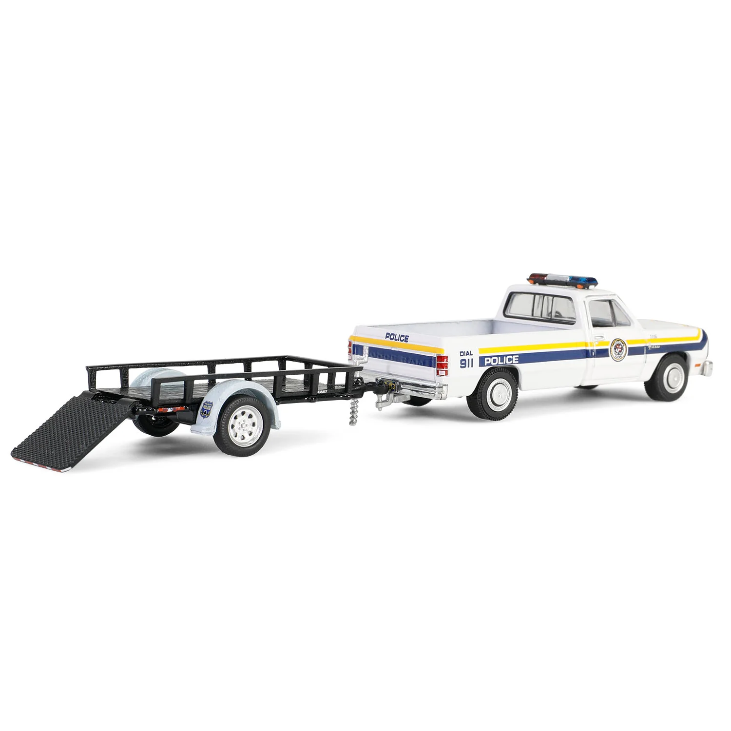 1990 Dodge Ram D-250 w/ Utility Trailer – PA Police (Hot Pursuit Hitch & Tow Series 1) Diecast 1:64 Scale Model - Greenlight 32315A - Image 5