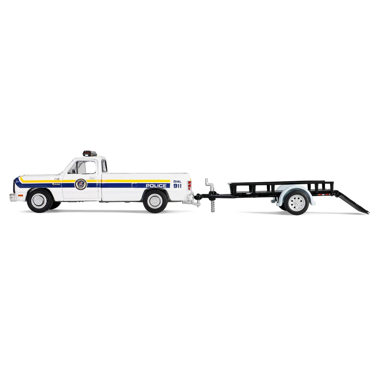 1990 Dodge Ram D-250 w/ Utility Trailer – PA Police (Hot Pursuit Hitch & Tow Series 1) Diecast 1:64 Scale Model - Greenlight 32315A - Image 6