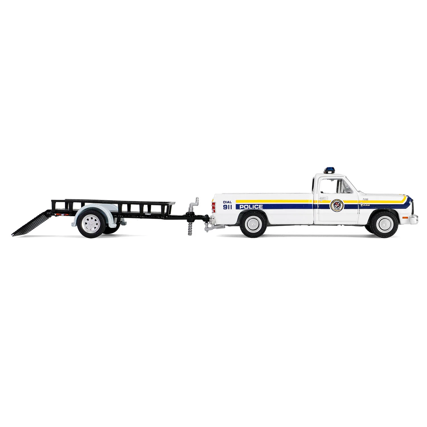 1990 Dodge Ram D-250 w/ Utility Trailer – PA Police (Hot Pursuit Hitch & Tow Series 1) Diecast 1:64 Scale Model - Greenlight 32315A - Image 8