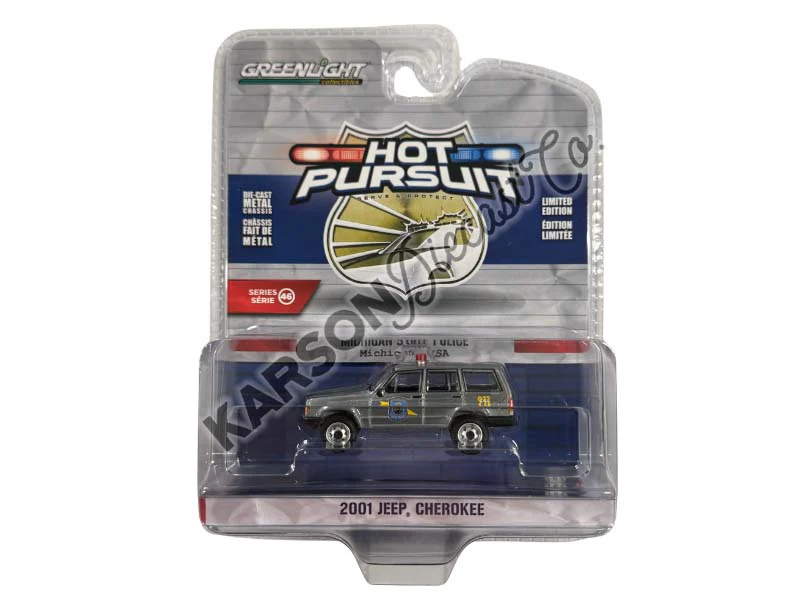 RAW CHASE 2001 Jeep Cherokee - Michigan State Police (Hot Pursuit Series 46) Diecast 1:64 Scale Model - Greenlight 43040E