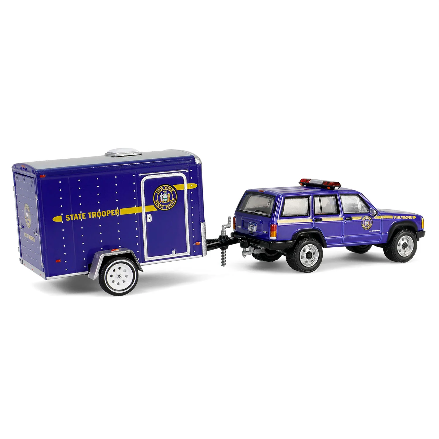 2001 Jeep Cherokee w/  Cargo Trailer – New York State Police (Hot Pursuit Hitch & Tow Series 1) Diecast 1:64 Scale Model - Greenlight 32315B - Image 5