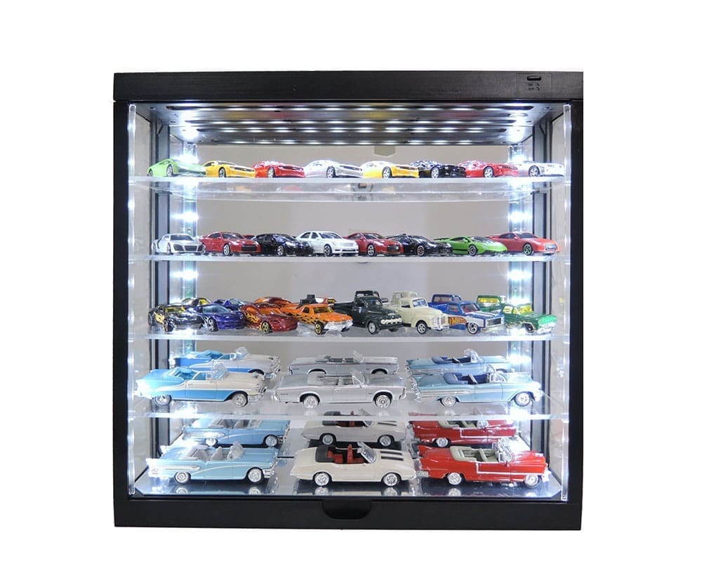 Showcase Wall Mount 5 Tiers USB Powered LED Black w/ Mirror Back For Diecast 1:64 Scale Model - MiJo MJ8850MBK - Image 2