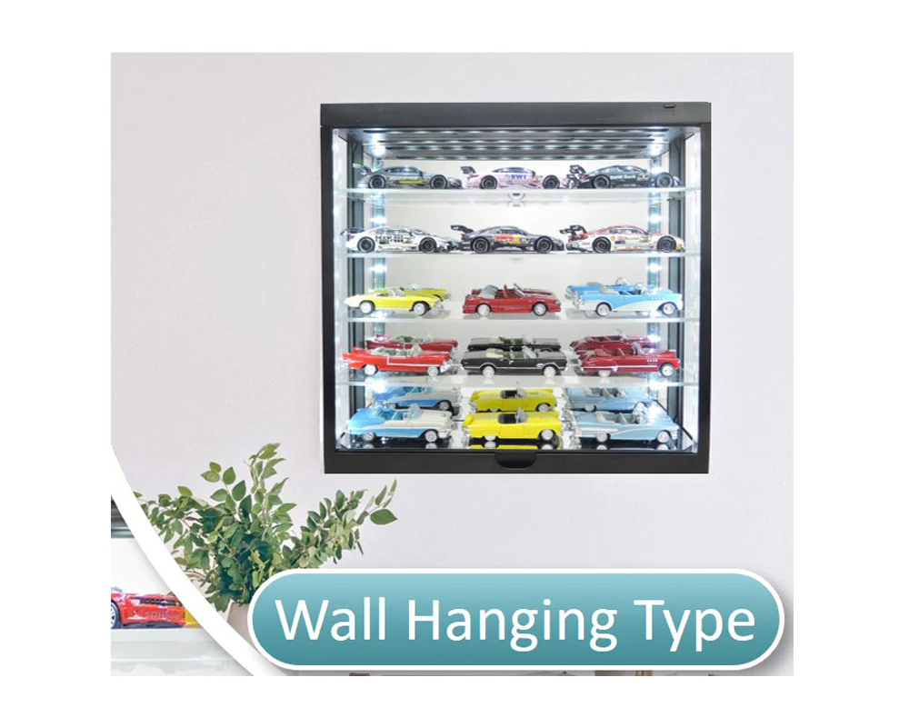 Showcase Wall Mount 5 Tiers USB Powered LED Black w/ Mirror Back For Diecast 1:64 Scale Model - MiJo MJ8850MBK - Image 5