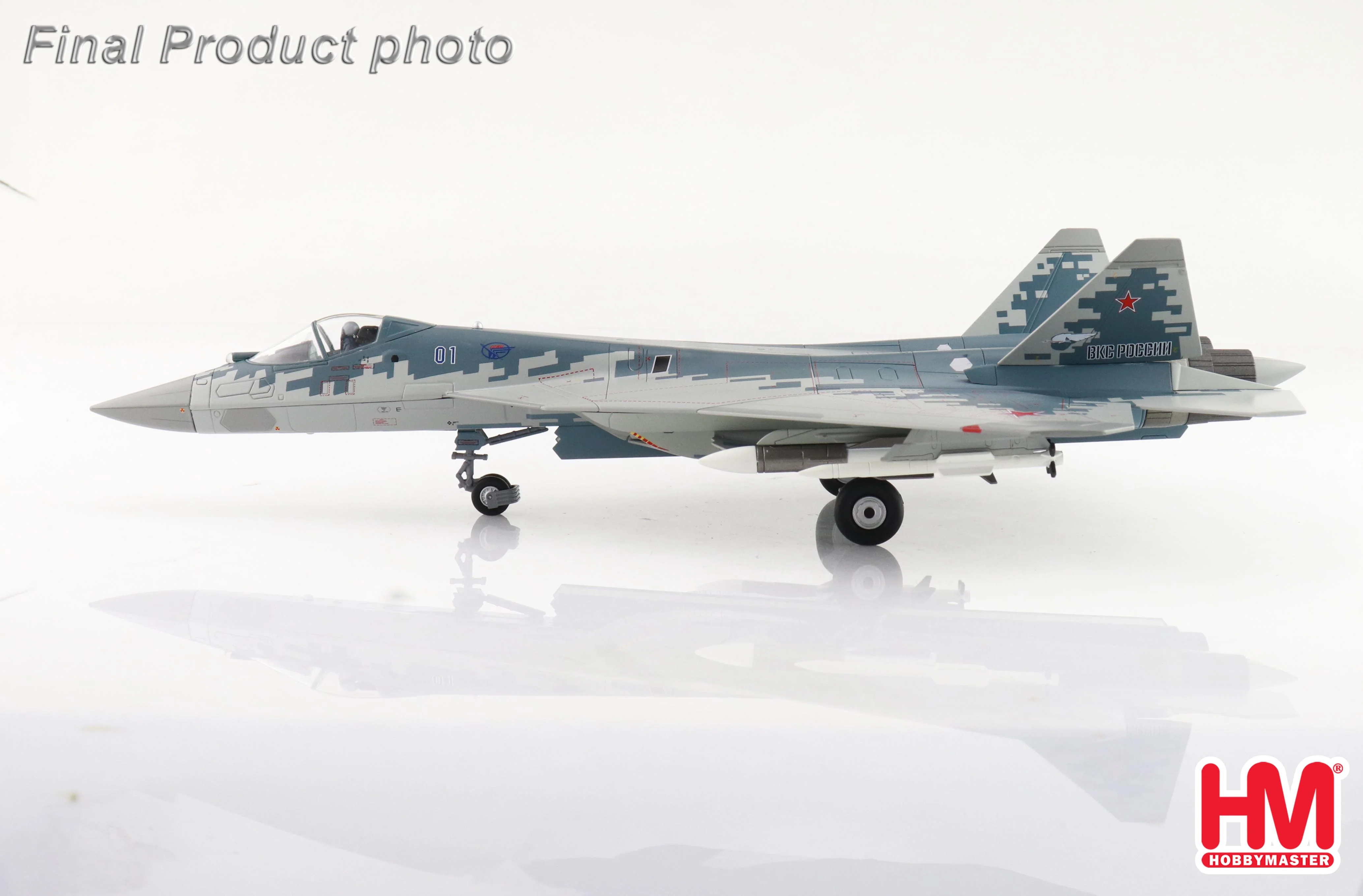 Sukhoi Su-57 Stealth Fighter 01 Blue Russian Air Force 2019 (w/ 2 x R-77 and 2 x R-37 missiles) Diecast 1:72 Scale Model - Hobby Master HA6806 - Image 2