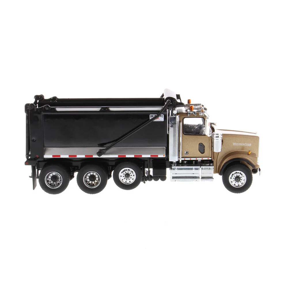 Western Star 4900 SF Tandem w/ Pusher Axle Detroit Diesel Engine + Ox Bodies Stampede Dump (Transport Series) 1:50 Scale Model - Diecast Masters 71080 - Image 4