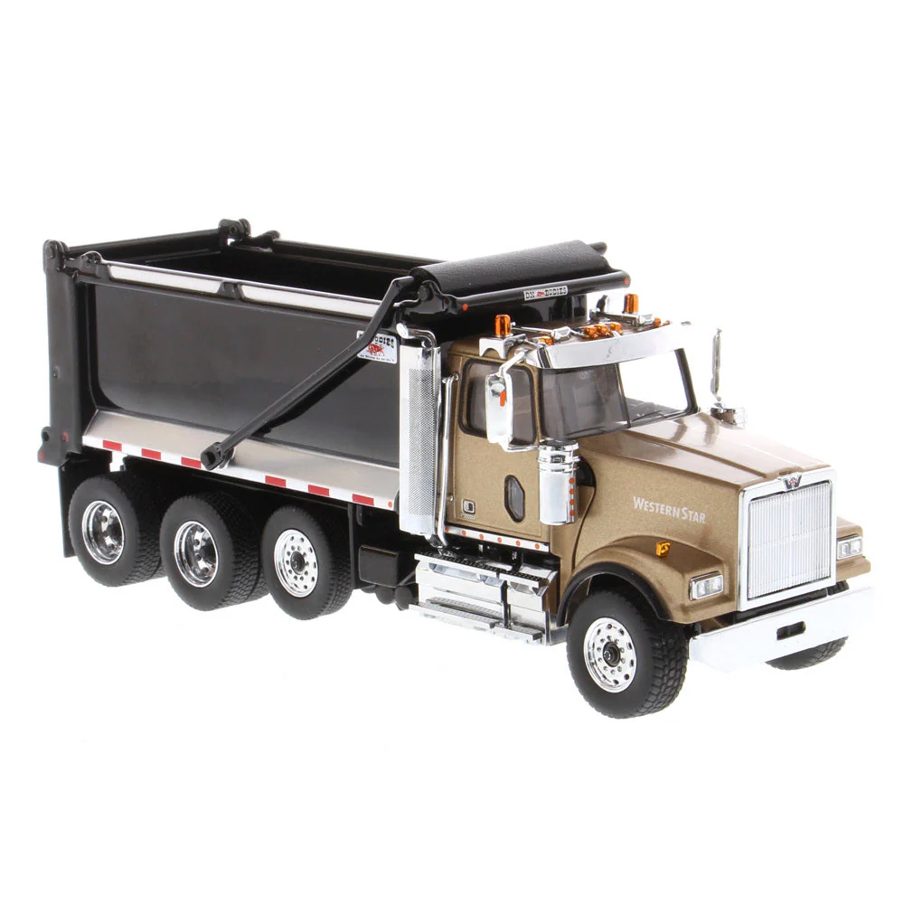 Western Star 4900 SF Tandem w/ Pusher Axle Detroit Diesel Engine + Ox Bodies Stampede Dump (Transport Series) 1:50 Scale Model - Diecast Masters 71080 - Image 5
