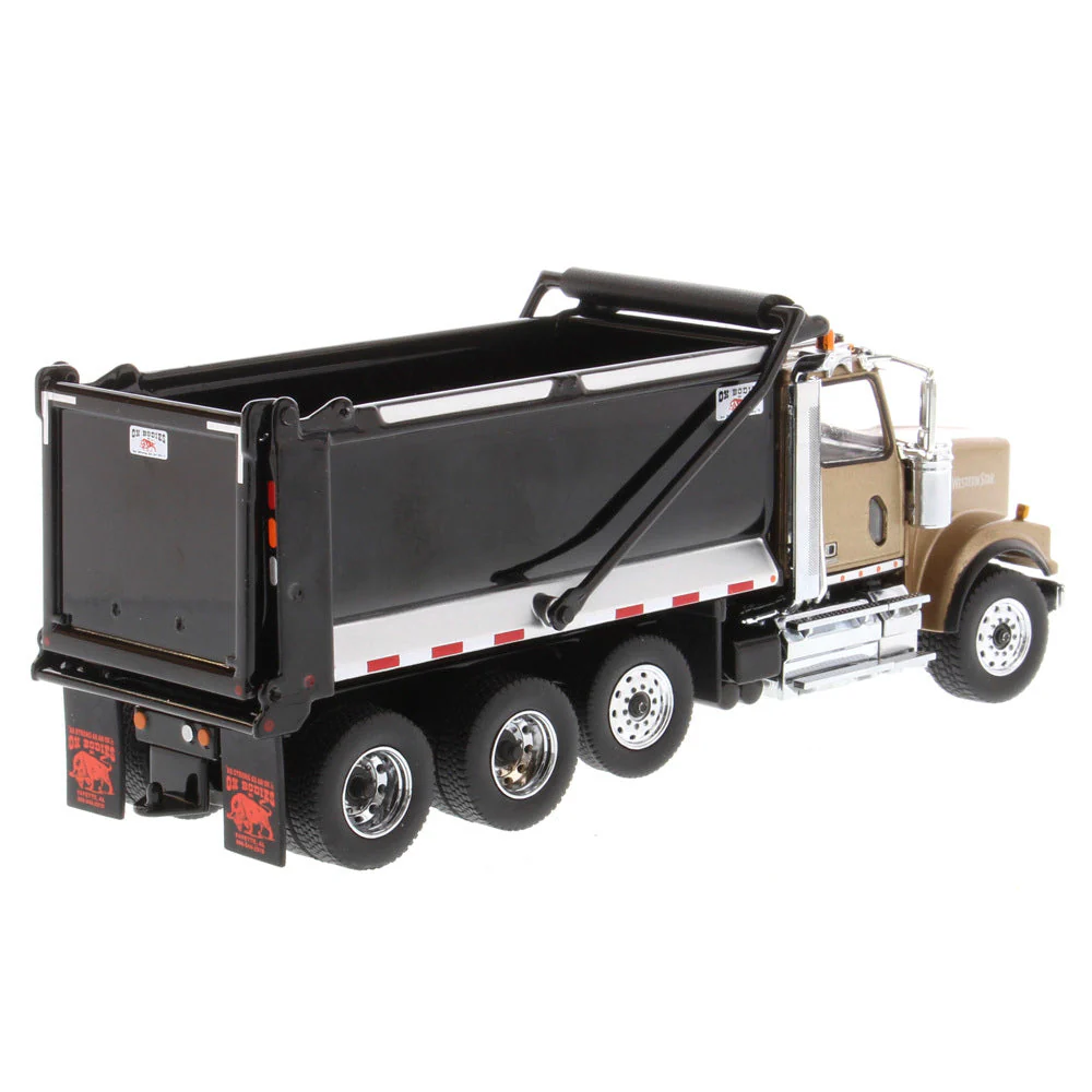Western Star 4900 SF Tandem w/ Pusher Axle Detroit Diesel Engine + Ox Bodies Stampede Dump (Transport Series) 1:50 Scale Model - Diecast Masters 71080 - Image 7
