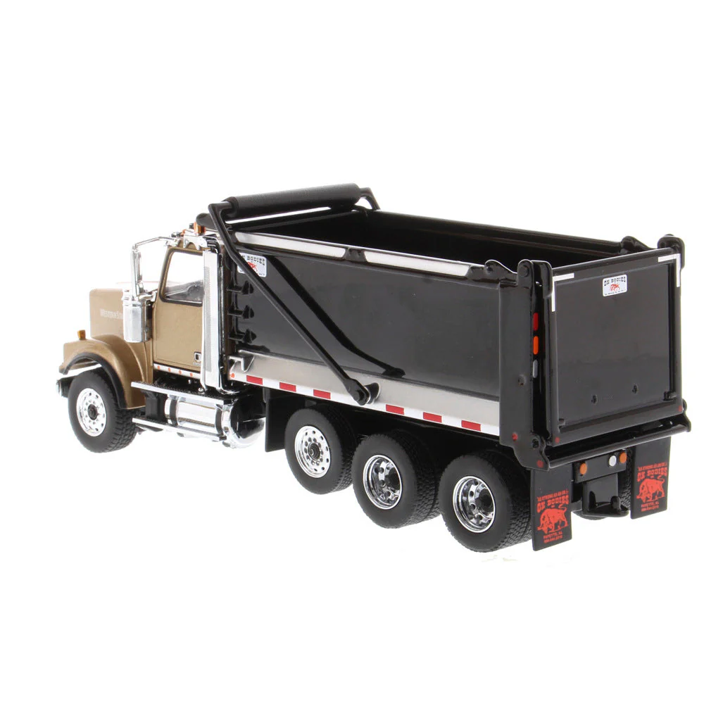 Western Star 4900 SF Tandem w/ Pusher Axle Detroit Diesel Engine + Ox Bodies Stampede Dump (Transport Series) 1:50 Scale Model - Diecast Masters 71080 - Image 8
