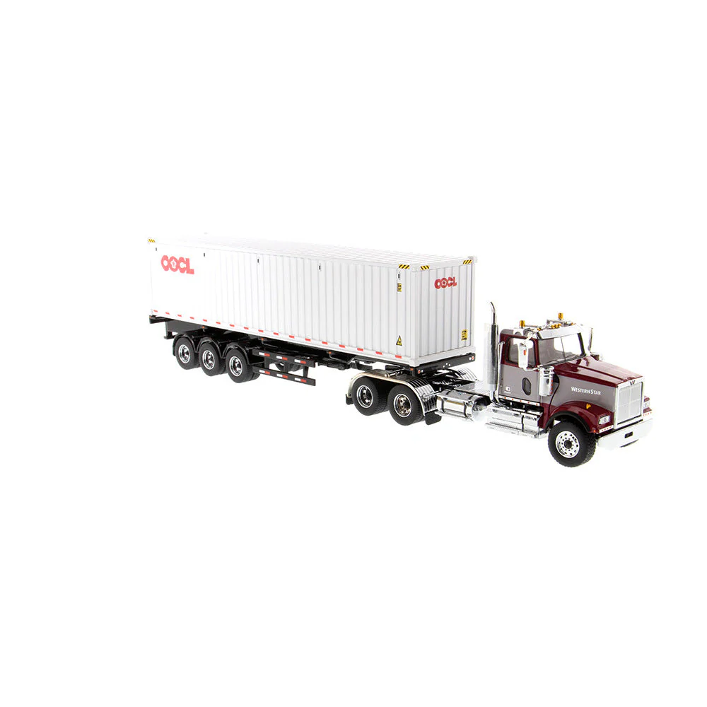 Western Star 4900 SFFA Day Cab w/ 40' Dry Goods Sea Container - Red & Gray OOCL White (Transport Series) 1:50 Scale Model - Diecast Masters 71064 - Image 3